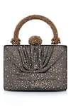 Shop Tarun Tahiliani Brown Rhinestones, Beads, Stones Draped Foil Jersey Embellished Clutch Bag Shop_Tarun Tahiliani_Brown Rhinestones, Beads, Stones Draped Foil Jersey Embellished Clutch Bag