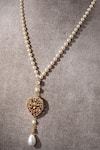 Tarun Tahiliani_Gold Plated Pearl Chain Lariat Necklace _Online_at_Aza_Fashions