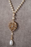 Shop_Tarun Tahiliani_Gold Plated Pearl Chain Lariat Necklace _Online_at_Aza_Fashions