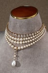 Shop Tarun Tahiliani Gold Plated Pearl And Zircon Multi Layered Choker Necklace at Aza Fashions Shop_Tarun Tahiliani_Gold Plated Pearl And Zircon Multi Layered Choker Necklace _at_Aza_Fashions