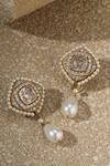Shop Tarun Tahiliani Gold Plated Stones, Pearls, Faux Diamonds, Rhombus Shaped Embellished Earrings at Aza Fashions Shop_Tarun Tahiliani_Gold Plated Stones, Pearls, Faux Diamonds, Rhombus Shaped Embellished Earrings _at_Aza_Fashions