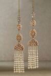 Shop Tarun Tahiliani Gold Plated Stones, Faux Diamonds, Pearls, Tassels Embellished Kanauti Earrings at Aza Fashions Shop_Tarun Tahiliani_Gold Plated Stones, Faux Diamonds, Pearls, Tassels Embellished Kanauti Earrings _at_Aza_Fashions