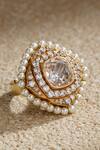 Shop Tarun Tahiliani Gold Plated Zari, Faux Diamonds, Rhombus Shaped Embellished Adjustable Ring at Aza Fashions Shop_Tarun Tahiliani_Gold Plated Zari, Faux Diamonds, Rhombus Shaped Embellished Adjustable Ring _at_Aza_Fashions