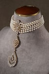 Shop Tarun Tahiliani Gold Plated Pearl Linked Embellished Gulluband Necklace at Aza Fashions Shop_Tarun Tahiliani_Gold Plated Pearl Linked Embellished Gulluband Necklace _at_Aza_Fashions