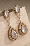 Shop Tarun Tahiliani Gold Plated Diamonds, Pearls, Stones, Crystals Motif Drop Embellished Earrings at Aza Fashions Shop_Tarun Tahiliani_Gold Plated Diamonds, Pearls, Stones, Crystals Motif Drop Embellished Earrings _at_Aza_Fashions