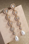 Shop Tarun Tahiliani Gold Plated Stones, Pearls Zircon Embellished Long Earrings at Aza Fashions Shop_Tarun Tahiliani_Gold Plated Stones, Pearls Zircon Embellished Long Earrings _at_Aza_Fashions