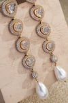 Tarun Tahiliani Gold Plated Stones, Pearls Zircon Embellished Long Earrings Online at Aza Fashions Tarun Tahiliani_Gold Plated Stones, Pearls Zircon Embellished Long Earrings _Online_at_Aza_Fashions