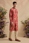 Kalista Red Chanderi Silk Embroidery Zian Printed Floral Kurta And Churidar Set Online at Aza Fashions Kalista_Red Chanderi Silk Embroidery Zian Printed Floral Kurta And Churidar Set _Online_at_Aza_Fashions