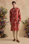 Shop Kalista Red Chanderi Silk Embroidery Zian Printed Floral Kurta And Churidar Set at Aza Fashions Shop_Kalista_Red Chanderi Silk Embroidery Zian Printed Floral Kurta And Churidar Set _at_Aza_Fashions