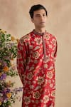 Shop Kalista Red Chanderi Silk Embroidery Zian Printed Floral Kurta And Churidar Set Online at Aza Fashions Shop_Kalista_Red Chanderi Silk Embroidery Zian Printed Floral Kurta And Churidar Set _Online_at_Aza_Fashions