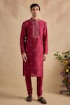 Buy_Kalista_Magenta Chanderi Silk Embroidery Aarsh Kurta And Churidar Set _at_Aza_Fashions