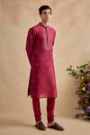 Kalista_Magenta Chanderi Silk Embroidery Aarsh Kurta And Churidar Set _Online_at_Aza_Fashions