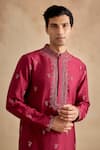 Shop_Kalista_Magenta Chanderi Silk Embroidery Aarsh Kurta And Churidar Set _Online_at_Aza_Fashions