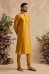 Buy_Kalista_Yellow Chanderi Silk Embroidery, Tassels Aarush Plain Kurta And Churidar Set  _Online_at_Aza_Fashions