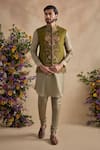 Buy Kalista Green Chanderi, Viscose, Silk Embroidery Ishvik Floral Pattern Bundi Set at Aza Fashions Buy_Kalista_Green Chanderi, Viscose, Silk Embroidery Ishvik Floral Pattern Bundi Set _at_Aza_Fashions