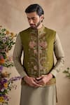 Kalista Green Chanderi, Viscose, Silk Embroidery Ishvik Floral Pattern Bundi Set at Aza Fashions Kalista_Green Chanderi, Viscose, Silk Embroidery Ishvik Floral Pattern Bundi Set _at_Aza_Fashions