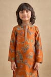Kalista_Orange Chanderi Adhyan Paisley Print Kurta And Churidar Set _Online_at_Aza_Fashions