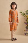 Buy_Kalista_Orange Chanderi Adhyan Paisley Print Kurta And Churidar Set _Online_at_Aza_Fashions