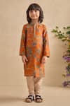Shop_Kalista_Orange Chanderi Adhyan Paisley Print Kurta And Churidar Set _Online_at_Aza_Fashions