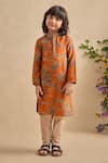 Buy_Kalista_Orange Chanderi Adhyan Paisley Print Kurta And Churidar Set _at_Aza_Fashions