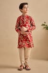 Kalista_Red Chanderi Embroidery Zian Floral Print Kurta And Churidar Set _Online_at_Aza_Fashions