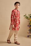 Buy_Kalista_Red Chanderi Embroidery Zian Floral Print Kurta And Churidar Set _Online_at_Aza_Fashions