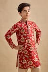 Shop_Kalista_Red Chanderi Embroidery Zian Floral Print Kurta And Churidar Set _Online_at_Aza_Fashions