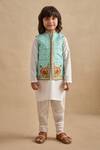 Buy_Kalista_Ivory Chanderi, Viscose, Silk Embroidery Tahir Printed Bundi Kurta Set _at_Aza_Fashions