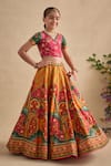 Kalista_Pink Viscose, Silk, Tulle Embroidery, Sequins Sandhaya Floral Print Lehenga Set _Online_at_Aza_Fashions