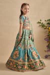 Kalista_Teal Viscose, Silk, Tulle Embroidery, Zari Zareen Floral Lehenga Set _Online_at_Aza_Fashions
