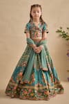 Buy_Kalista_Teal Viscose, Silk, Tulle Embroidery, Zari Zareen Floral Lehenga Set _at_Aza_Fashions