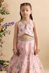 Kalista_Pink Viscose, Silk Sequins, Stones, Neisha Floral Printed Blouse And Lehenga Set _Online_at_Aza_Fashions