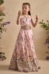 Buy_Kalista_Pink Viscose, Silk Sequins, Stones, Neisha Floral Printed Blouse And Lehenga Set _Online_at_Aza_Fashions