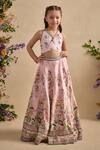 Buy_Kalista_Pink Viscose, Silk Sequins, Stones, Neisha Floral Printed Blouse And Lehenga Set _at_Aza_Fashions
