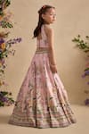 Shop_Kalista_Pink Viscose, Silk Sequins, Stones, Neisha Floral Printed Blouse And Lehenga Set _Online_at_Aza_Fashions