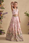 Kalista_Pink Viscose, Silk Sequins, Stones, Neisha Floral Printed Blouse And Lehenga Set _at_Aza_Fashions