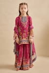 Buy_Kalista_Fuchsia Viscose Georgette Embroidery, Sequins, Maahi Printed Kurta Sharara Set _at_Aza_Fashions