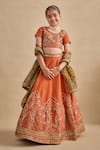 Kalista_Orange Silk, Viscose Georgette Embroidery, Sequins, Beads, Yamika Lehenga Set _at_Aza_Fashions