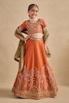 Buy_Kalista_Orange Silk, Viscose Georgette Embroidery, Sequins, Beads, Yamika Lehenga Set _at_Aza_Fashions