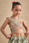 Buy_Kalista_Green Viscose, Silk, Net Embroidery, Pavika Floral And Chevron Print Lehenga Set _Online_at_Aza_Fashions