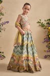 Shop_Kalista_Green Viscose, Silk, Net Embroidery, Pavika Floral And Chevron Print Lehenga Set _Online_at_Aza_Fashions