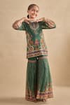 Kalista_Green Viscose Georgette Embroidery, Beads, Maahi Printed Kurta Gharara Set _Online_at_Aza_Fashions