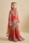 Buy_Kalista_Red Viscose Georgette Tassels, Pom-poms, Gota Printed Falak Kurta Gharara Set _Online_at_Aza_Fashions