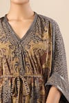 Shop_Tarun Tahiliani_Brown Mirrors V-neck Paisley Floral Print Dress _Online_at_Aza_Fashions