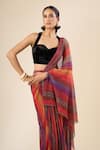 Tarun Tahiliani Multi Color Metallic Thread Stripe Print Pre-draped Saree Online at Aza Fashions Tarun Tahiliani_Multi Color Metallic Thread Stripe Print Pre-draped Saree _Online_at_Aza_Fashions