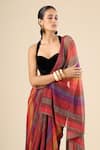 Tarun Tahiliani Multi Color Metallic Thread Stripe Print Pre-draped Saree at Aza Fashions Tarun Tahiliani_Multi Color Metallic Thread Stripe Print Pre-draped Saree _at_Aza_Fashions