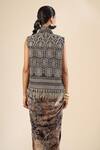 Shop_Tarun Tahiliani_Black Beads, Metallic Thread V-neck Geometric Embroidered Gilet _at_Aza_Fashions