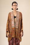 Shop_Tarun Tahiliani_Brown Mirrors, Metallic Thread, Sequins Open Neck Geometric Print Long Jacket _Online_at_Aza_Fashions