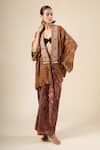 Buy_Tarun Tahiliani_Brown Mirrors, Metallic Thread, Sequins Open Neck Geometric Print Long Jacket 