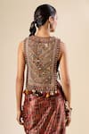 Shop_Tarun Tahiliani_Red Round Neck Mirror Embroidered Vest _at_Aza_Fashions